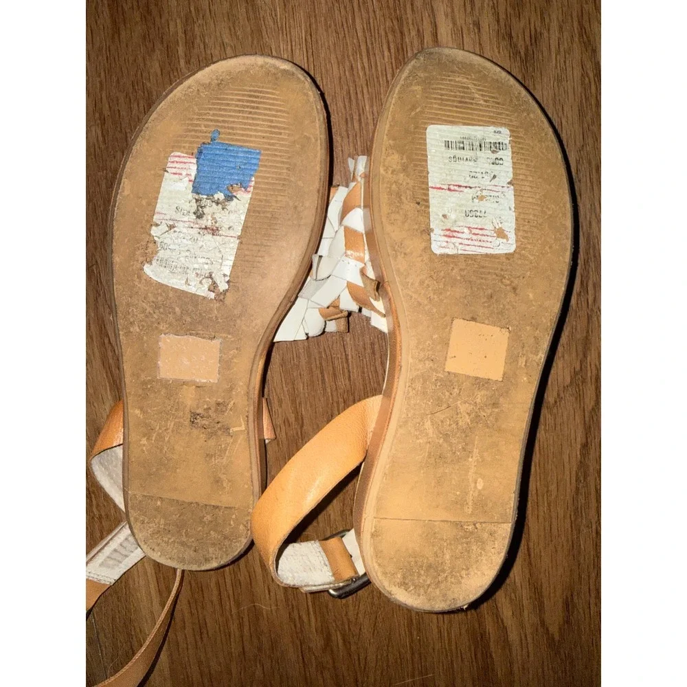 Free People Woven Leather Ankle Strap Platform Sandals Tan White Womens 6 Beach